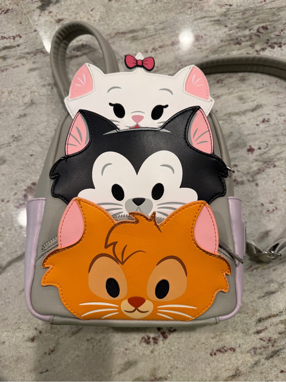 Loungefly Cat Trio Mini Backpack w/wallet-Gray w/Orange, Black & White Cat Faces